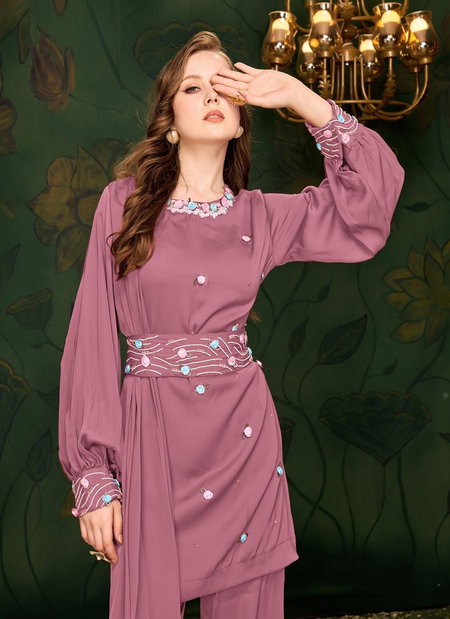 ZS 1142 Cord Set Satin Georgette Designer Kurti With Bottom Dupatta